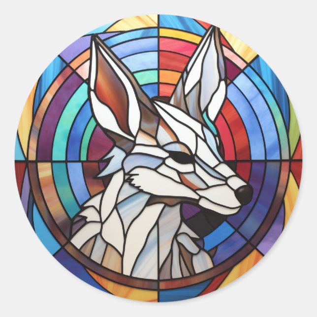 Sweet Stained Glass Coyote Classic Round Sticker (Front)
