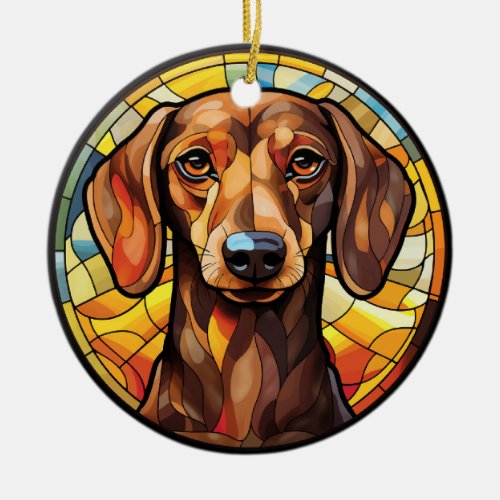 Sweet Stained Glass Dachsund Dog Ceramic Ornament