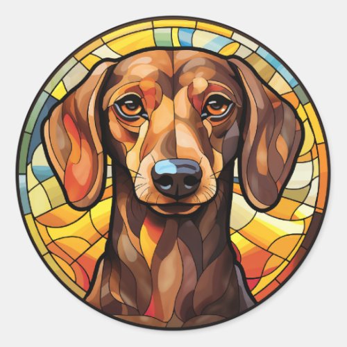 Sweet Stained Glass Dachsund Dog Classic Round Sticker