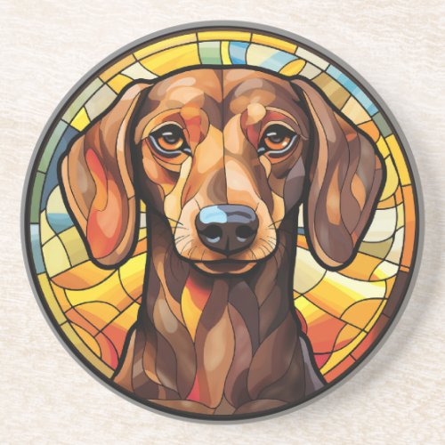 Sweet Stained Glass Dachsund Dog Coaster