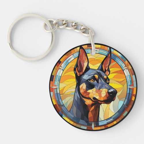 Sweet Stained Glass Doberman Pinscher Dog Keychain