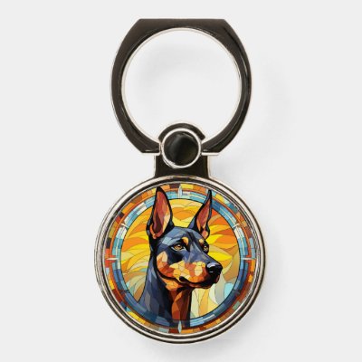 Sweet Stained Glass Doberman Pinscher Dog Phone Ring Stand