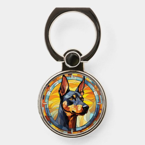 Sweet Stained Glass Doberman Pinscher Dog Phone Ring Stand