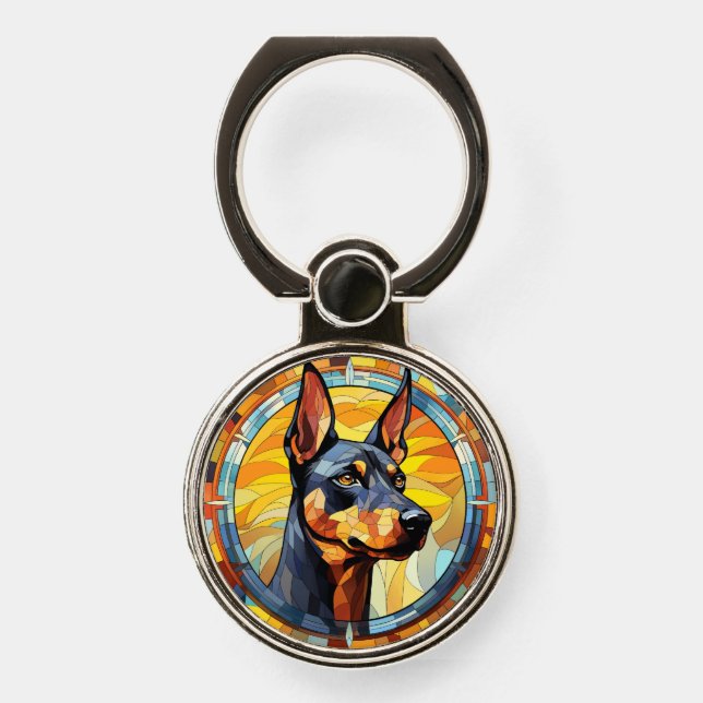 Sweet Stained Glass Doberman Pinscher Dog Phone Ring Stand (Front)