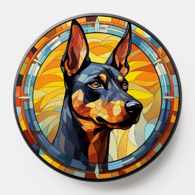 Sweet Stained Glass Doberman Pinscher Dog PopSocket