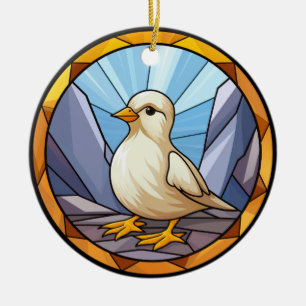 Sweet Stained Glass Dog Baby Chick Ceramic Ornament