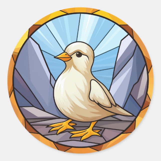 Sweet Stained Glass Dog Baby Chick Classic Round Sticker (Front)