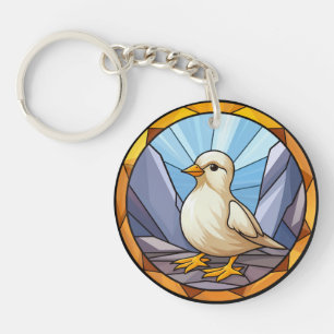 Sweet Stained Glass Dog Baby Chick Keychain