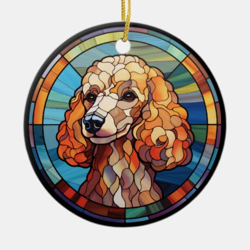 Sweet Stained Glass Dog Poodle Ceramic Ornament