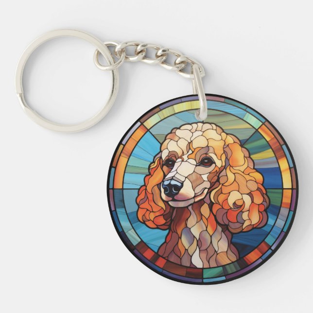 Sweet Stained Glass Dog Poodle Keychain (Front)
