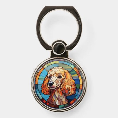 Sweet Stained Glass Dog Poodle Phone Ring Stand