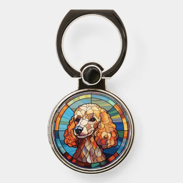 Sweet Stained Glass Dog Poodle Phone Ring Stand (Front)