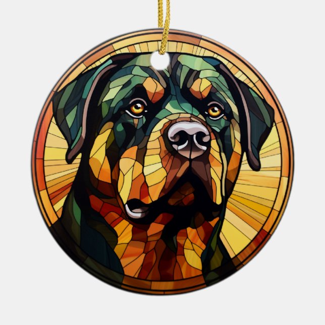 Sweet Stained Glass Dog Rottweiler Ceramic Ornament (Front)