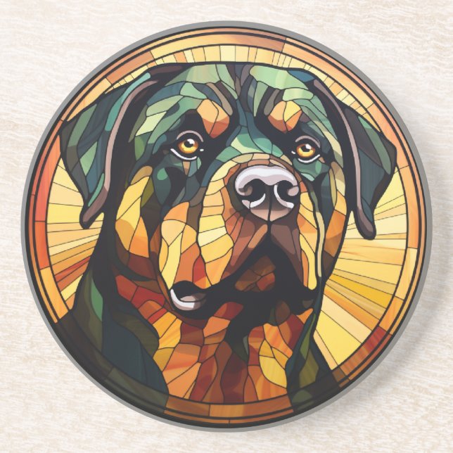 Sweet Stained Glass Dog Rottweiler Coaster (Front)