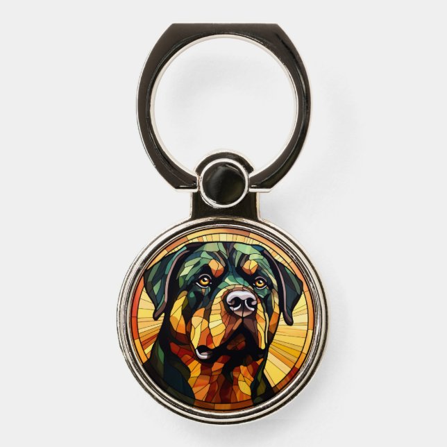 Sweet Stained Glass Dog Rottweiler Phone Ring Stand (Front)