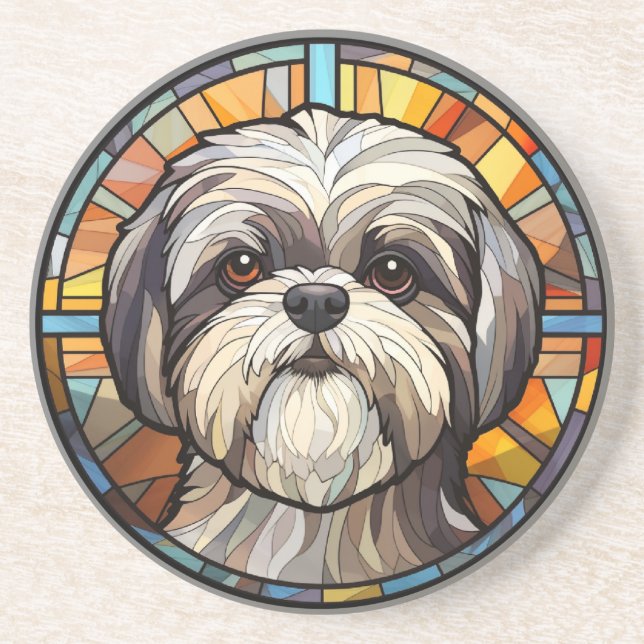 Sweet Stained Glass Dog Shih Tsu Coaster (Front)