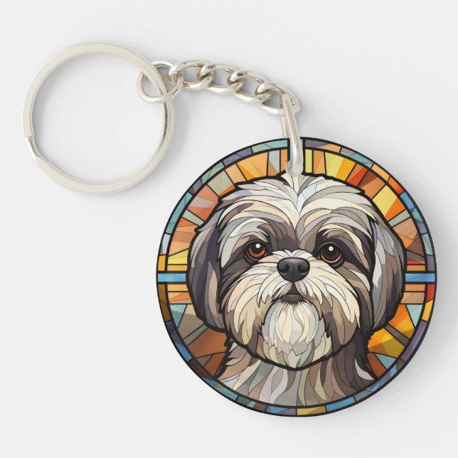 Sweet Stained Glass Dog Shih Tsu Keychain (Front)
