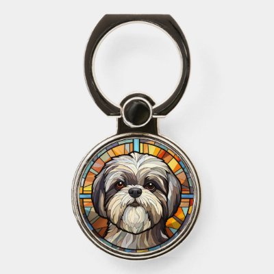 Sweet Stained Glass Dog Shih Tsu Phone Ring Stand