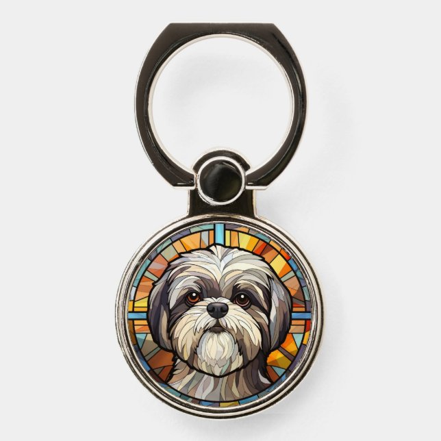 Sweet Stained Glass Dog Shih Tsu Phone Ring Stand (Front)