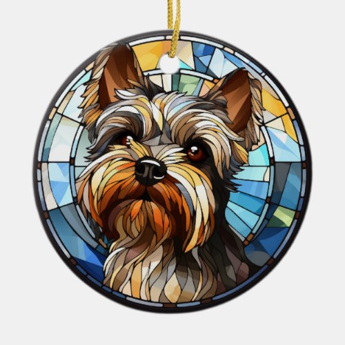 Sweet Stained Glass Dog Yorkshire Terrier Ceramic Ornament