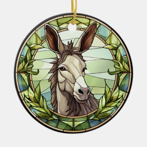 Sweet Stained Glass Donkey Ceramic Ornament