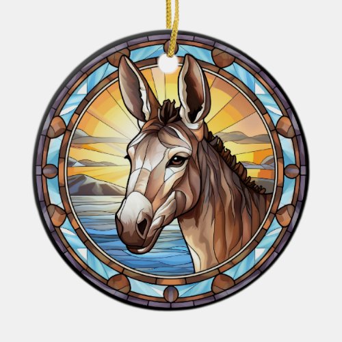 Sweet Stained Glass Donkey Ceramic Ornament