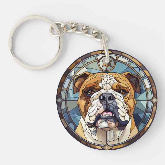 Sweet Stained Glass English Bulldog Keychain (Front)