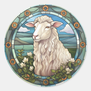Sweet Stained Glass Farm Sheep Lamb Classic Round Sticker