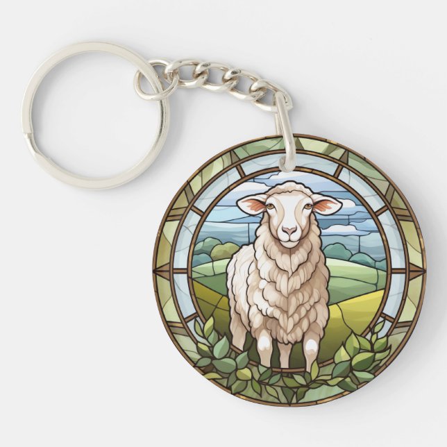 Sweet Stained Glass Farm Sheep Lamb Keychain (Front)
