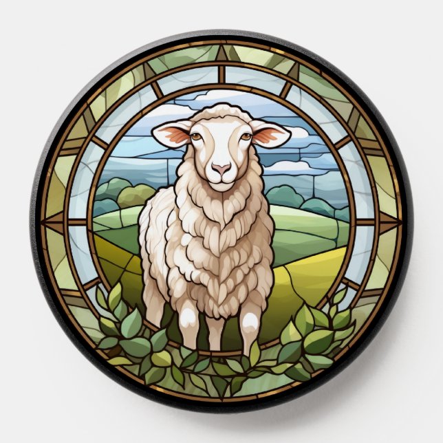 Sweet Stained Glass Farm Sheep Lamb PopSocket (Popsocket)