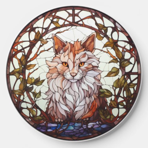 Sweet Stained Glass Forest Cat Wireless Charger