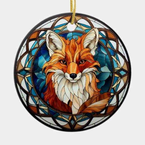 Sweet Stained Glass Forest Fox Ceramic Ornament