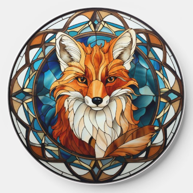 Sweet Stained Glass Forest Fox Wireless Charger (Front)