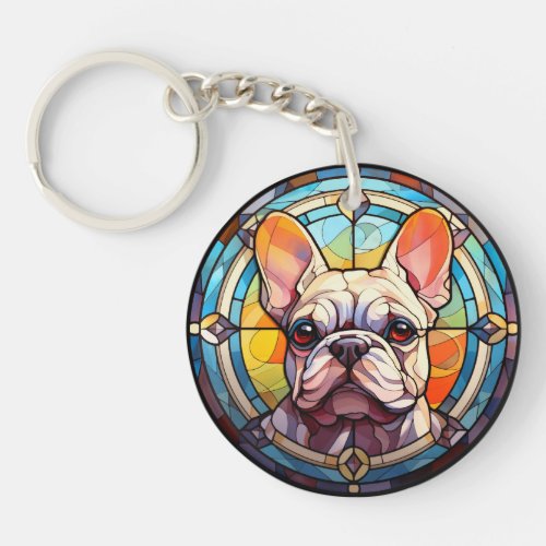 Sweet Stained Glass French Bulldog Keychain