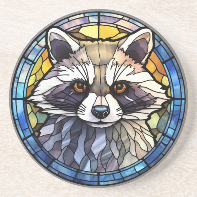 Sweet Stained Glass Frisky Raccoon Coaster (Front)