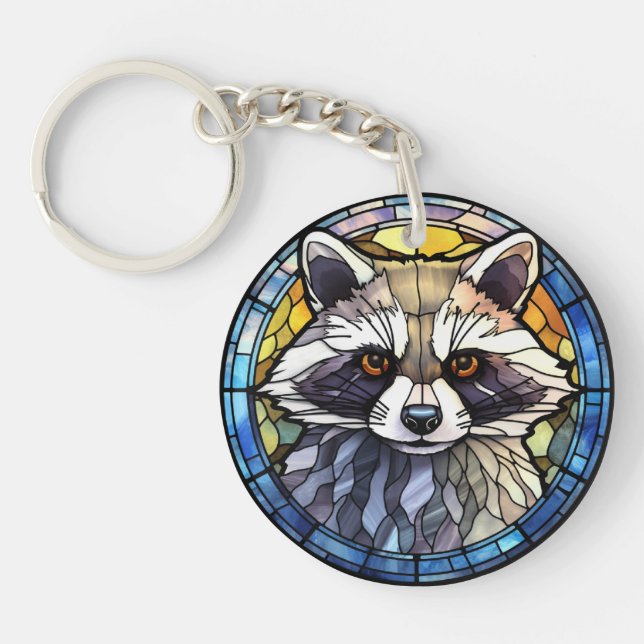 Sweet Stained Glass Frisky Raccoon Keychain (Front)