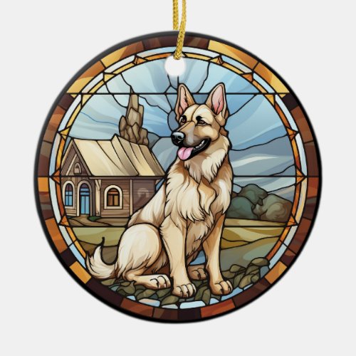 Sweet Stained Glass German Shepherd Dog Ceramic Ornament