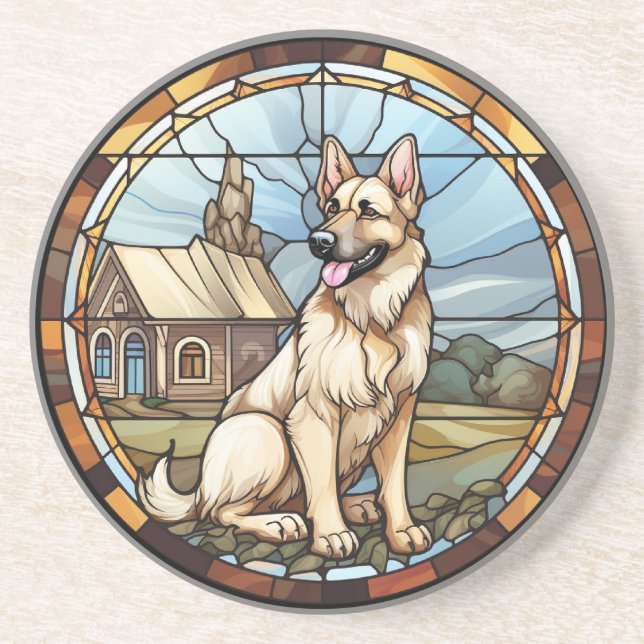 Sweet Stained Glass German Shepherd Dog Coaster (Front)