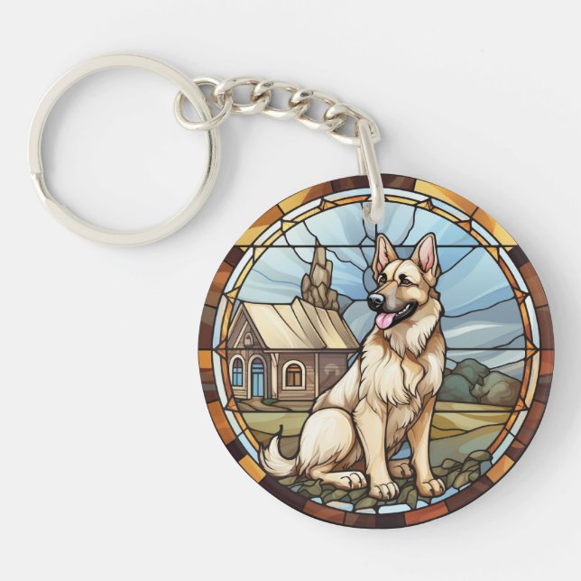 Sweet Stained Glass German Shepherd Dog Keychain (Front)