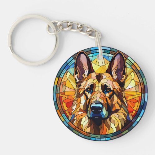 Sweet Stained Glass German Shepherd Dog Keychain