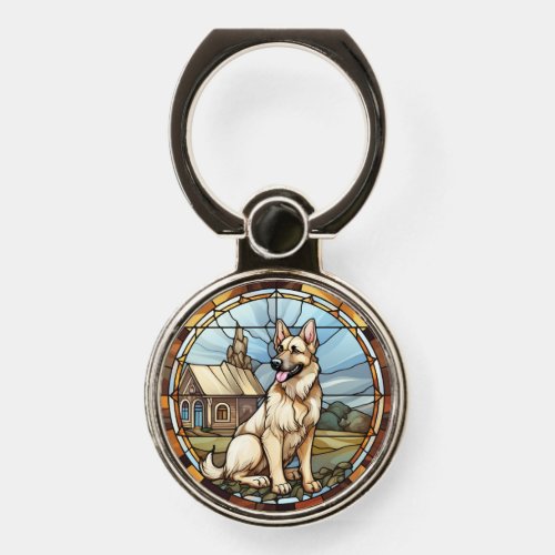 Sweet Stained Glass German Shepherd Dog Phone Ring Stand