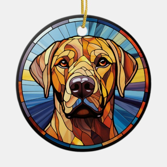 Sweet Stained Glass Golden Labrador Dog Ceramic Ornament (Front)