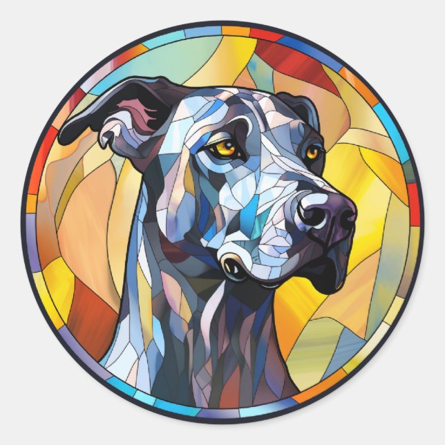Sweet Stained Glass Great Dane Dog Classic Round Sticker (Front)