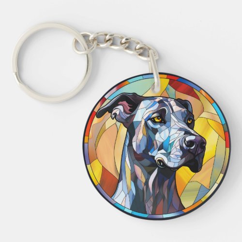 Sweet Stained Glass Great Dane Dog Keychain