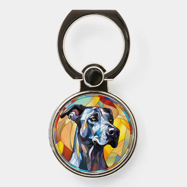 Sweet Stained Glass Great Dane Dog Phone Ring Stand (Front)