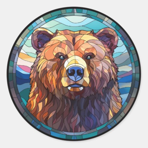 Sweet Stained Glass Grizzly Bear Classic Round Sticker