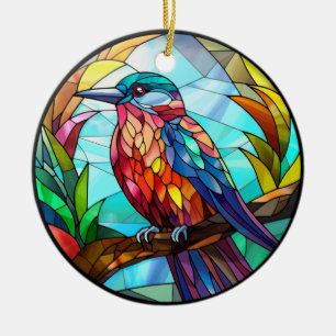 Sweet Stained Glass Kingfisher Bird Ceramic Ornament