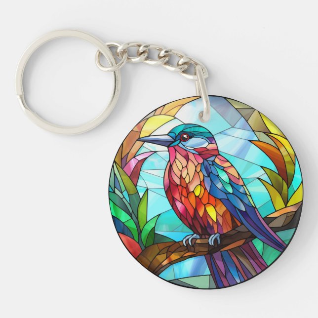 Sweet Stained Glass Kingfisher Bird Keychain (Front)