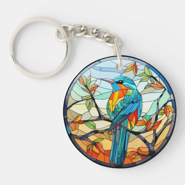 Sweet Stained Glass Kingfisher Bird Keychain (Front)