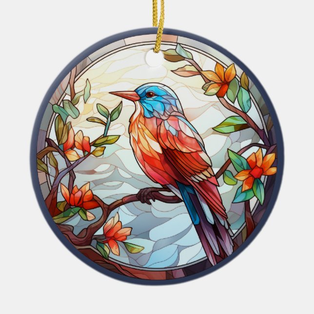 Sweet Stained Glass Kingfisher Ceramic Ornament (Front)